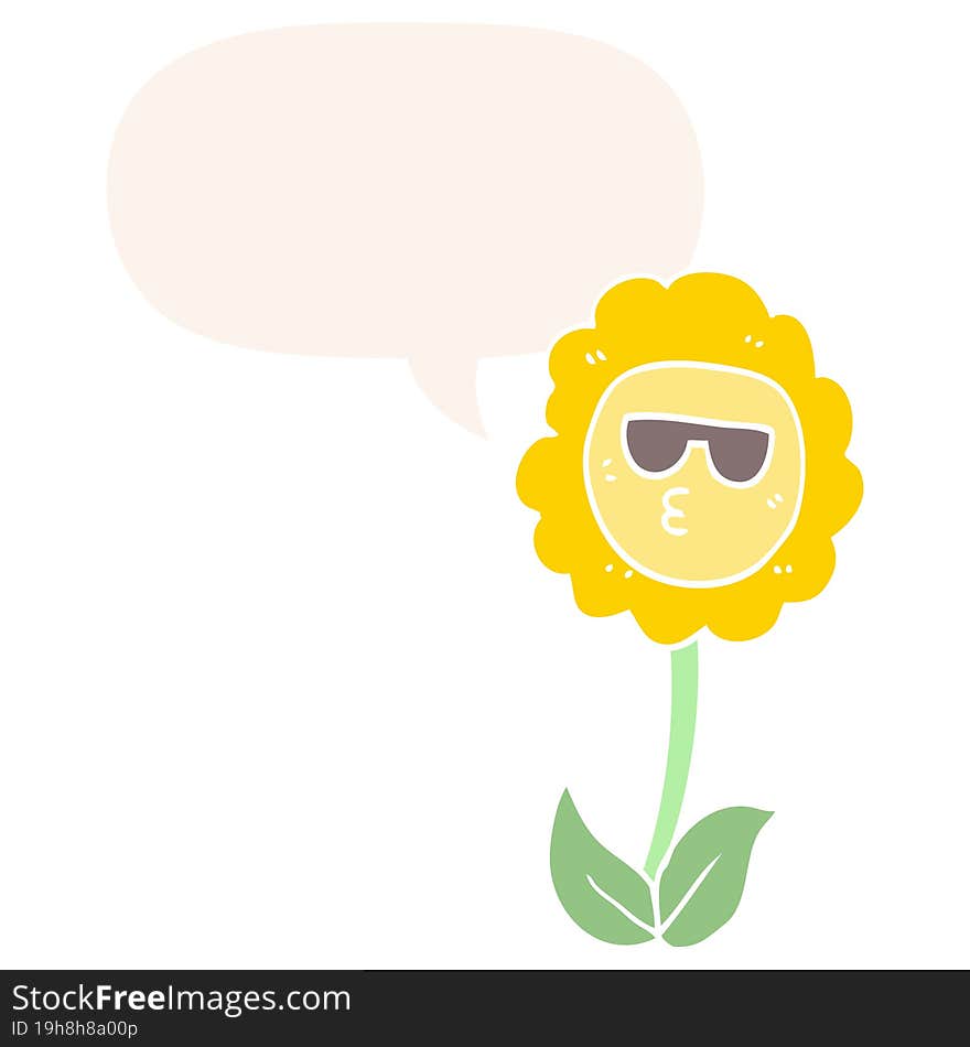 cartoon flower with speech bubble in retro style