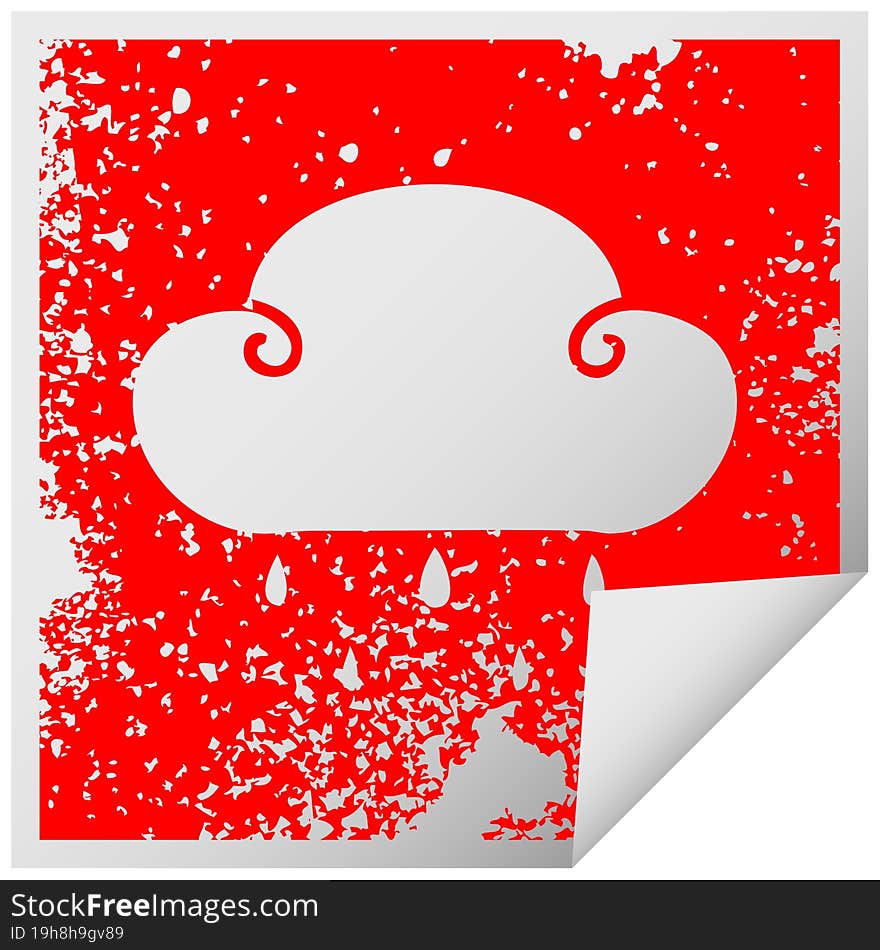 Quirky Distressed Square Peeling Sticker Symbol Rain Cloud