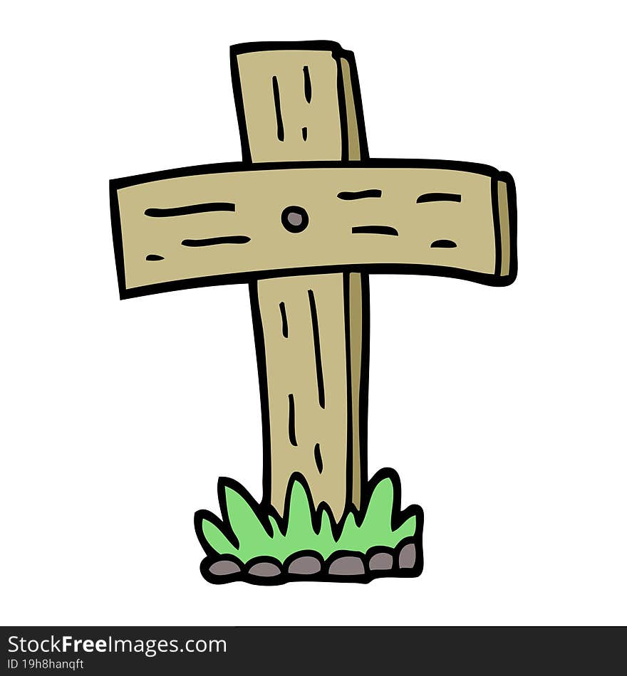 hand drawn doodle style cartoon graveyard cross