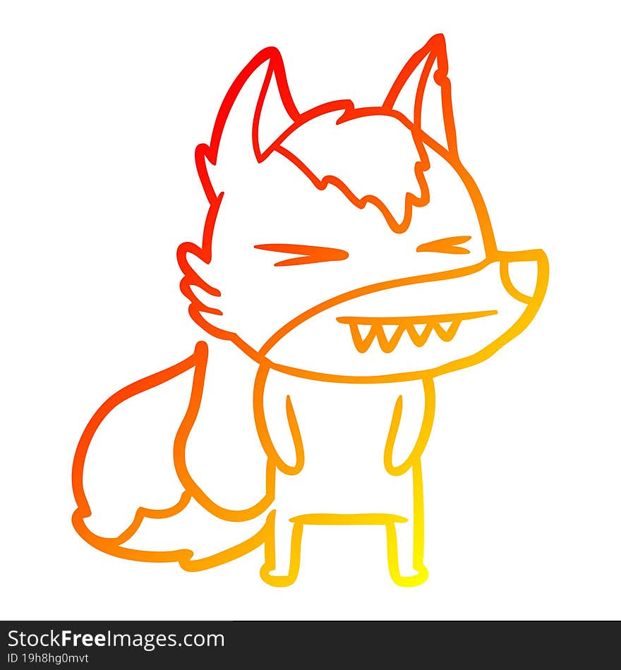 Warm Gradient Line Drawing Angry Wolf Cartoon