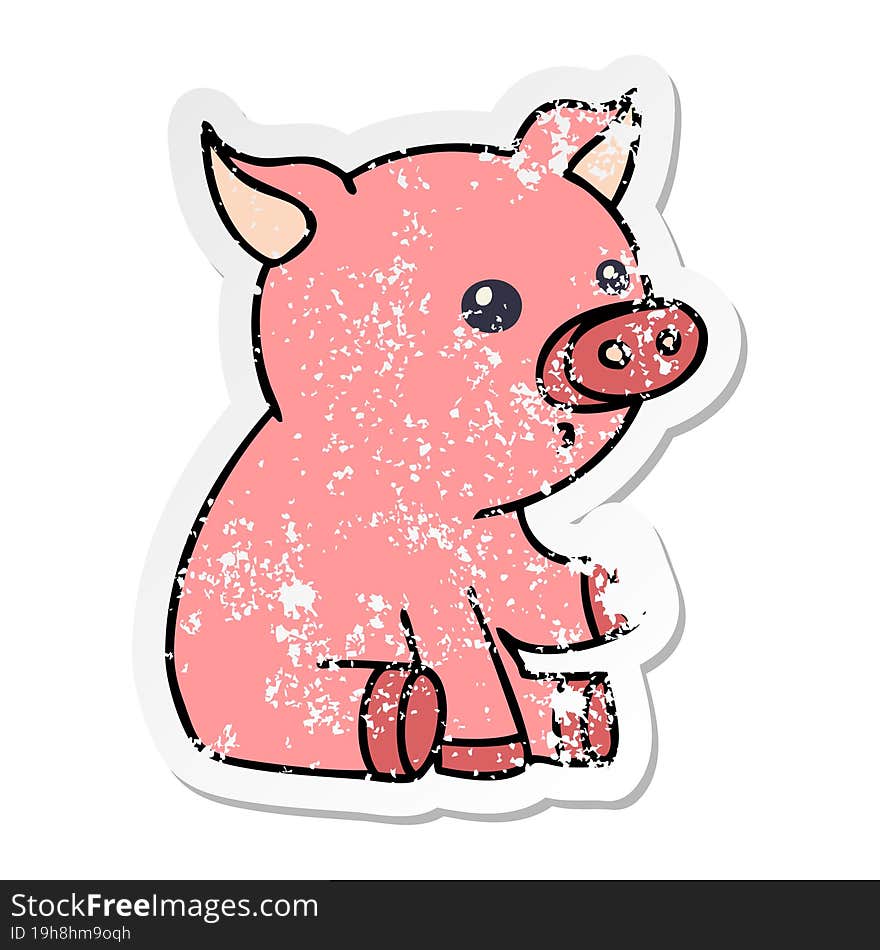 distressed sticker of a quirky hand drawn cartoon pig