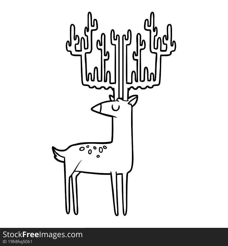 cartoon stag with huge antlers. cartoon stag with huge antlers