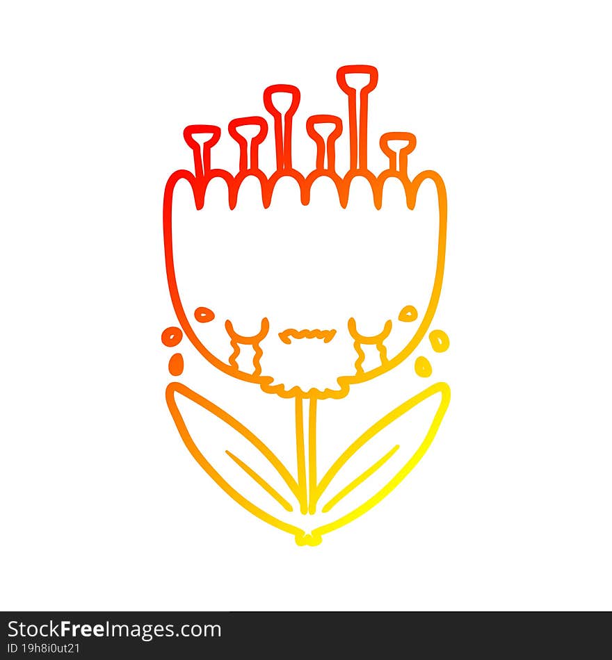 warm gradient line drawing crying cartoon flower