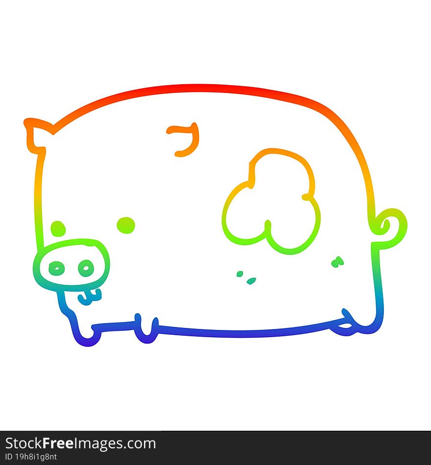 rainbow gradient line drawing of a cartoon pig