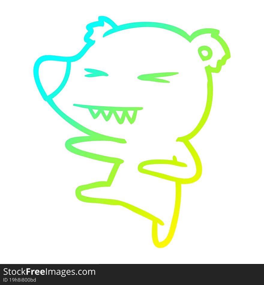 cold gradient line drawing kicking polar bear cartoon