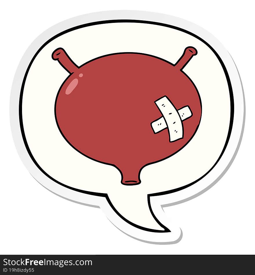 cartoon bladder with speech bubble sticker. cartoon bladder with speech bubble sticker