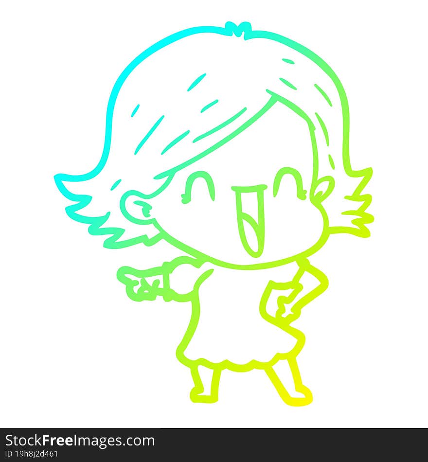 cold gradient line drawing cartoon happy woman