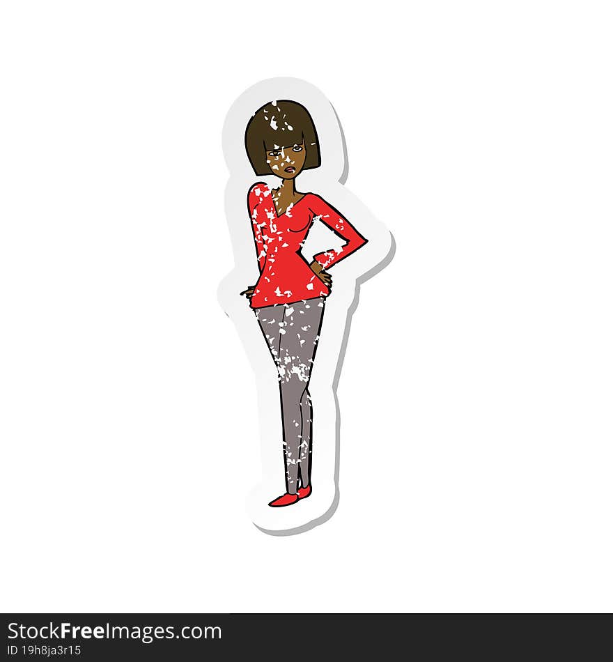 retro distressed sticker of a cartoon pretty woman