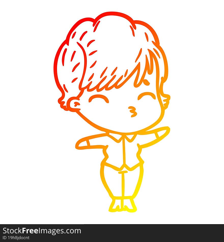 warm gradient line drawing of a cartoon woman thinking