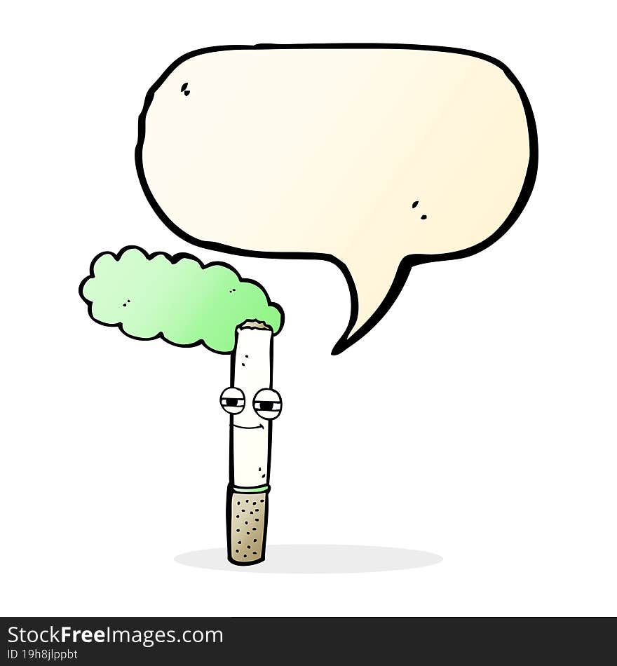 cartoon happy cigarette with speech bubble