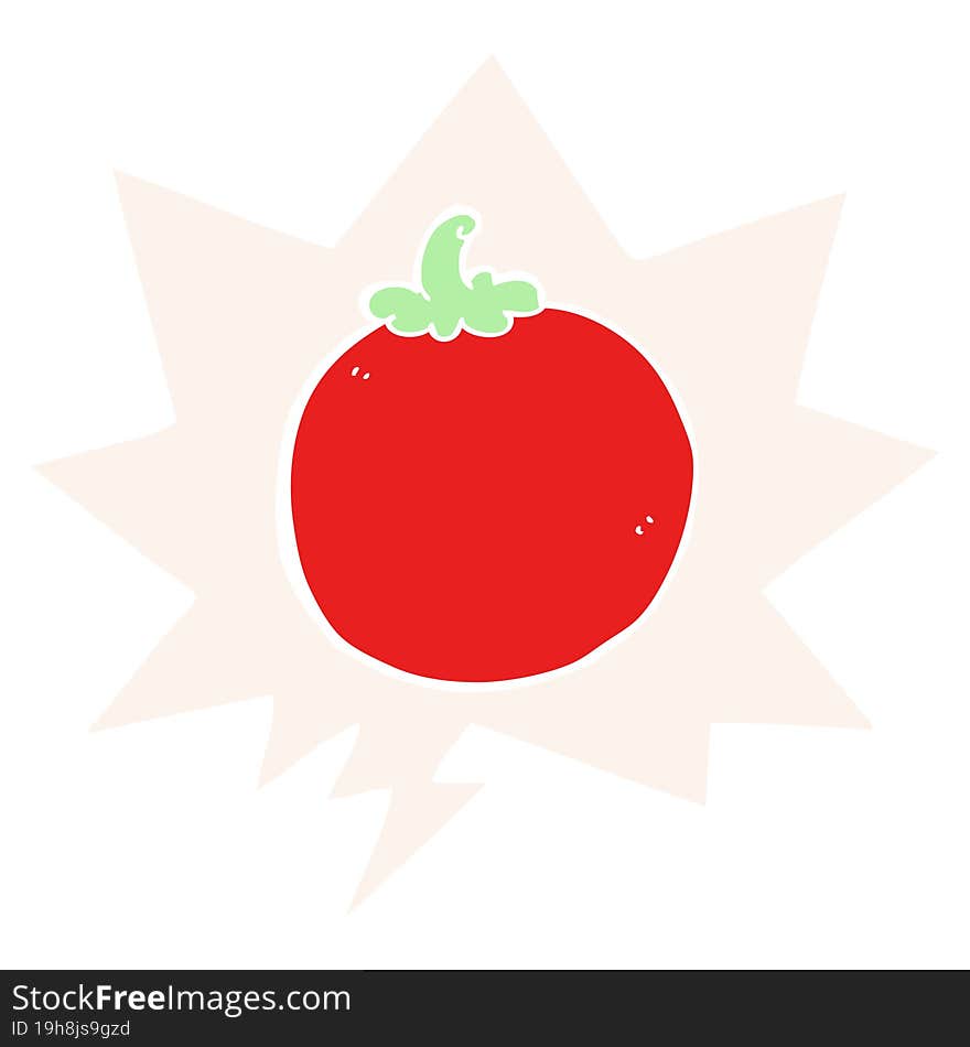 cartoon tomato and speech bubble in retro style