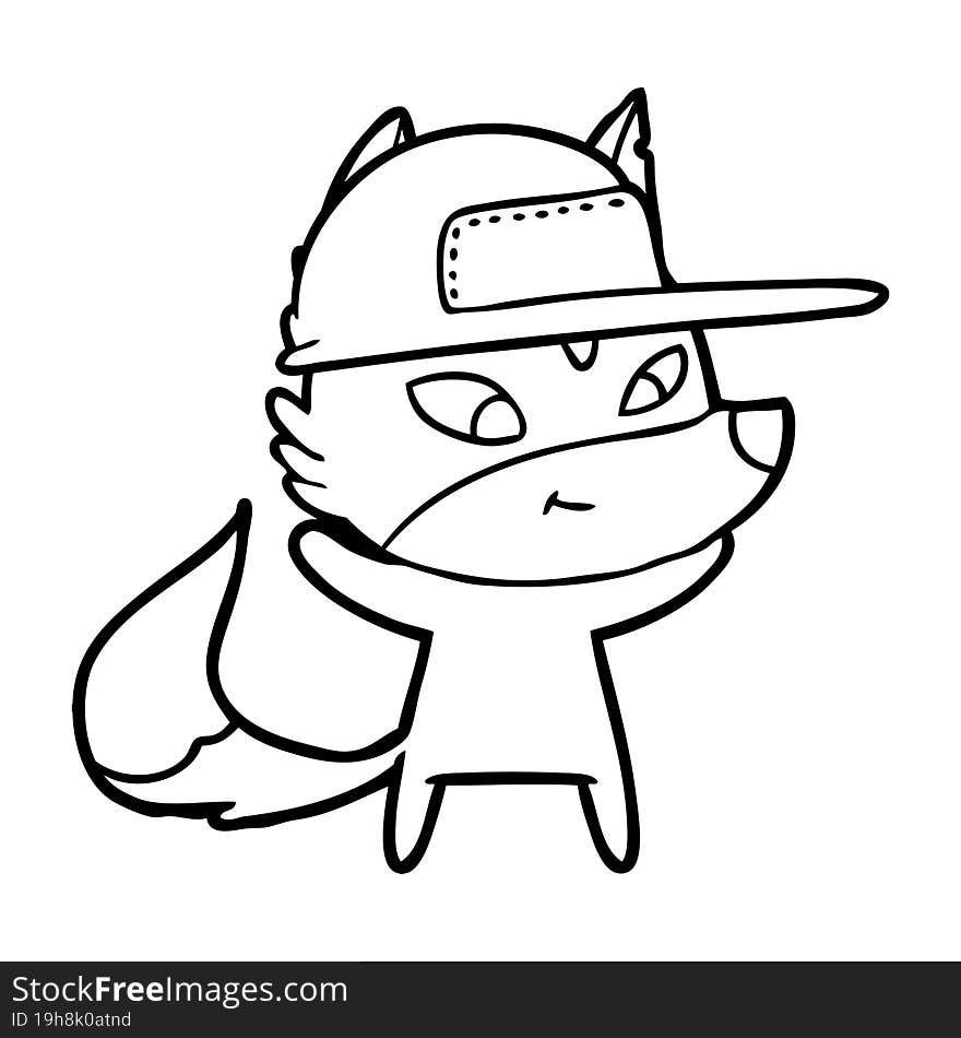 friendly cartoon wolf wearing trucker cap. friendly cartoon wolf wearing trucker cap