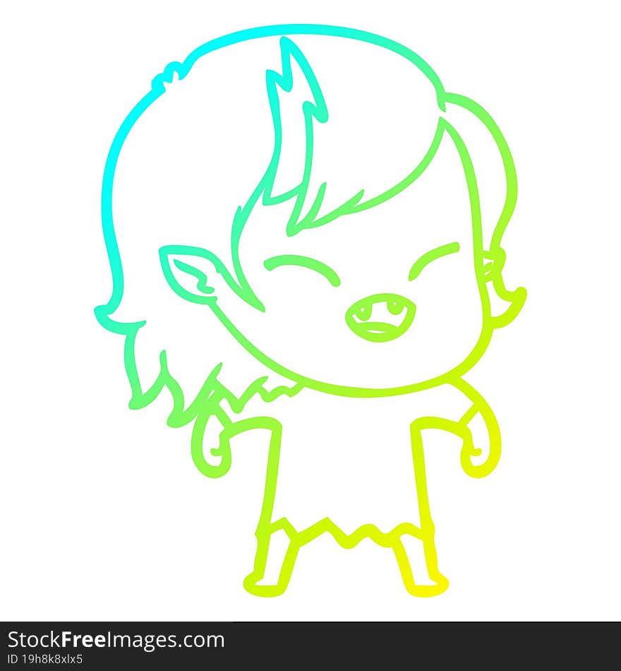 cold gradient line drawing cartoon laughing vampire girl