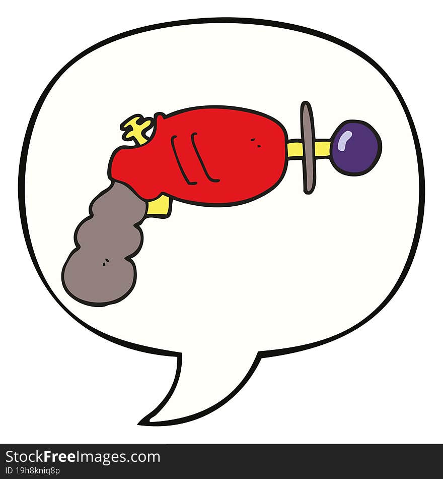 cartoon ray gun with speech bubble. cartoon ray gun with speech bubble