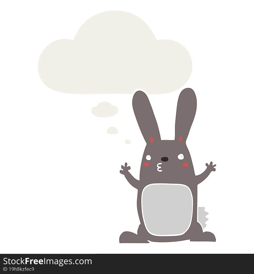 Cartoon Rabbit And Thought Bubble In Retro Style