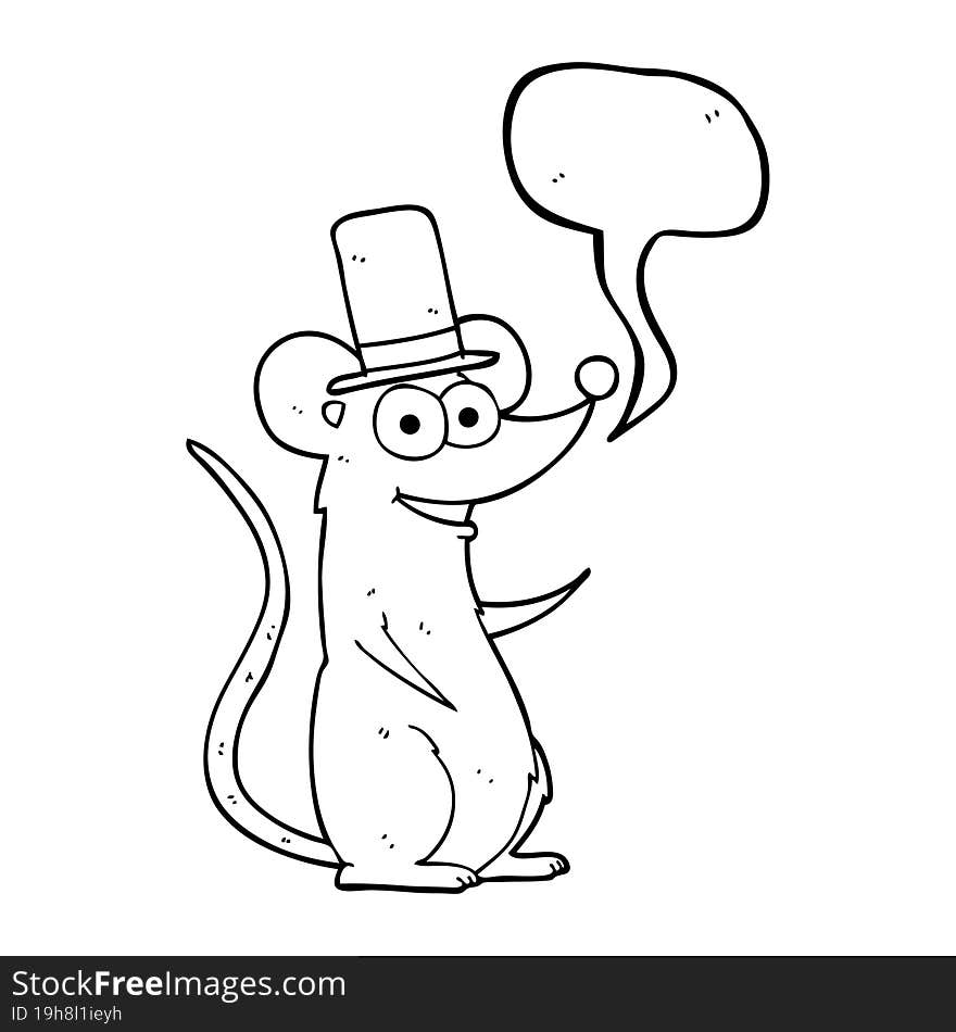 freehand drawn speech bubble cartoon mouse in top hat