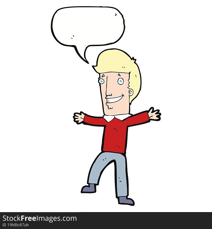 cartoon happy man with speech bubble