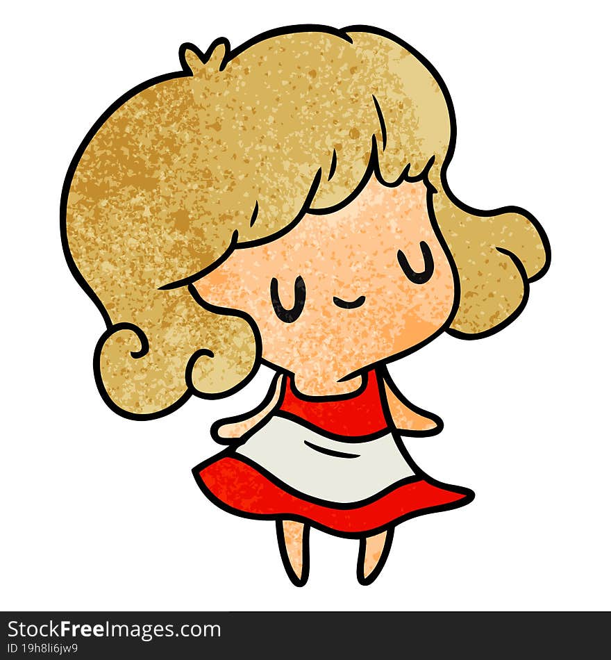 textured cartoon illustration kawaii of cute girl. textured cartoon illustration kawaii of cute girl