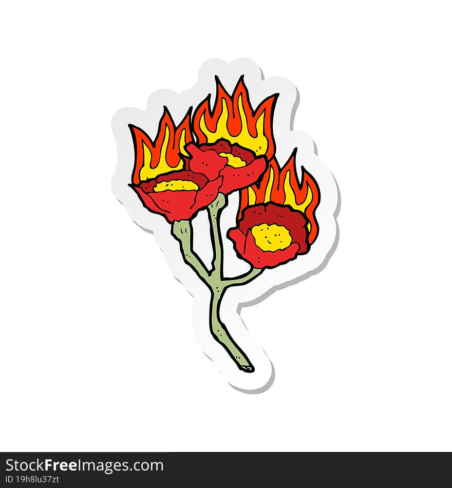 Sticker Of A Cartoon Burning Flowers