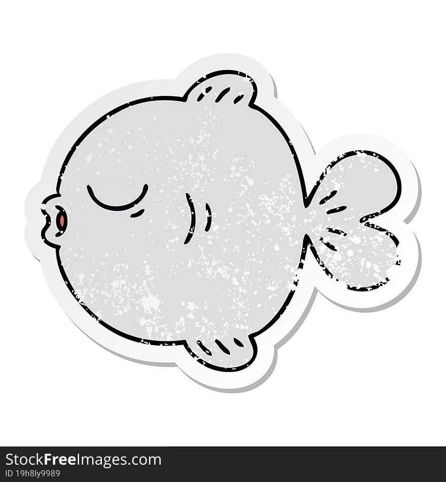 distressed sticker of a quirky hand drawn cartoon fish