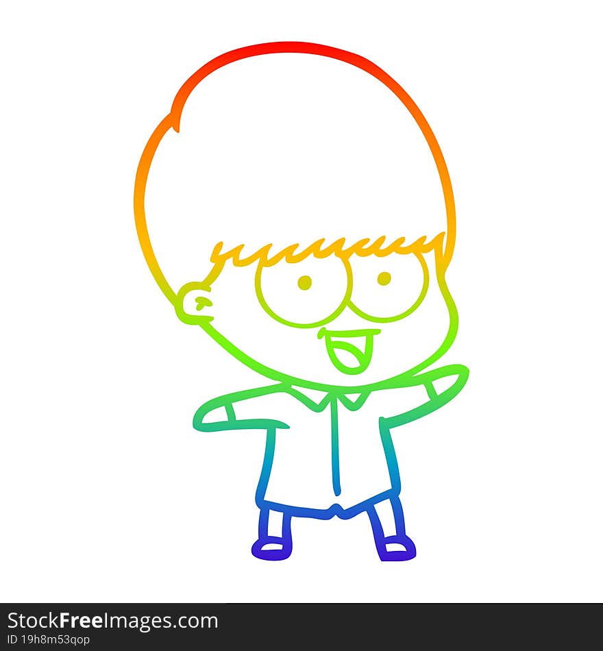 Rainbow Gradient Line Drawing Happy Cartoon Boy