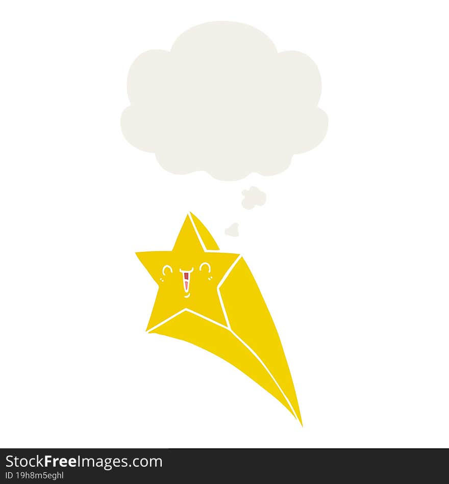 cartoon shooting star with thought bubble in retro style