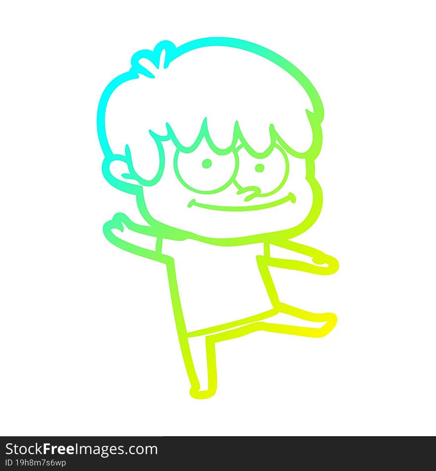 cold gradient line drawing of a happy cartoon man