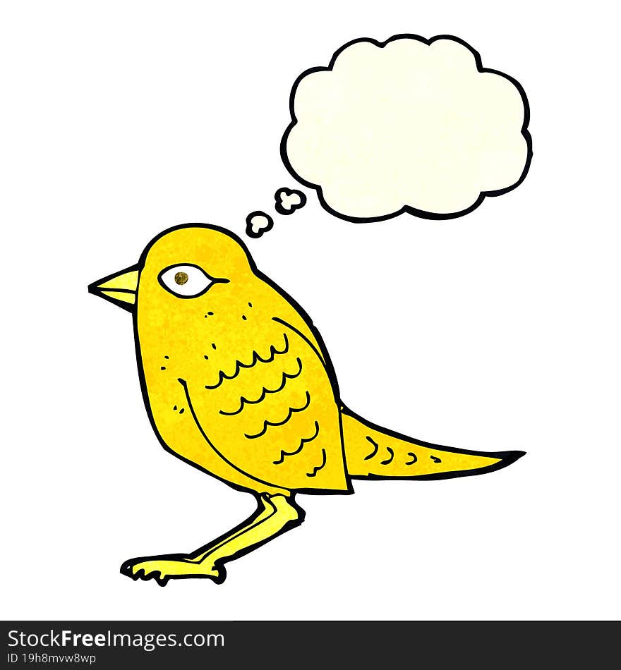 cartoon garden bird with thought bubble