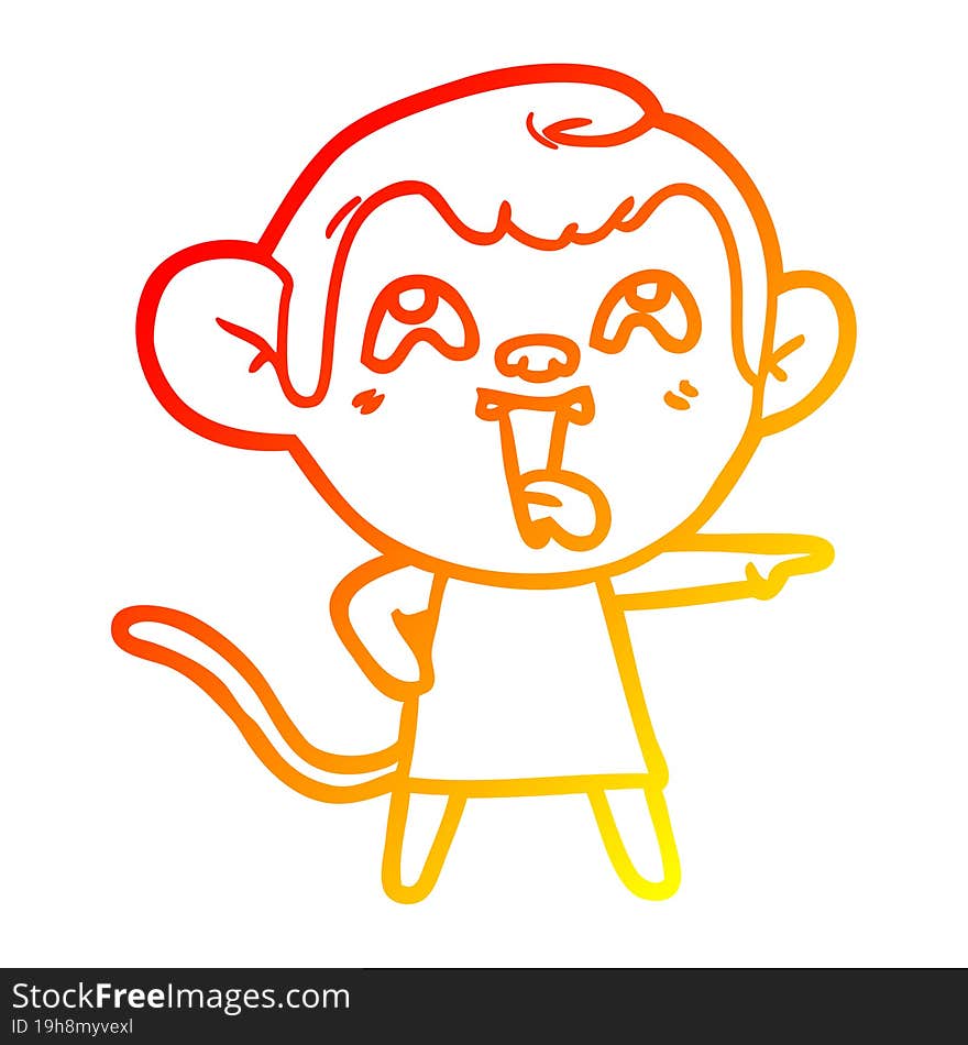 warm gradient line drawing crazy cartoon monkey in dress