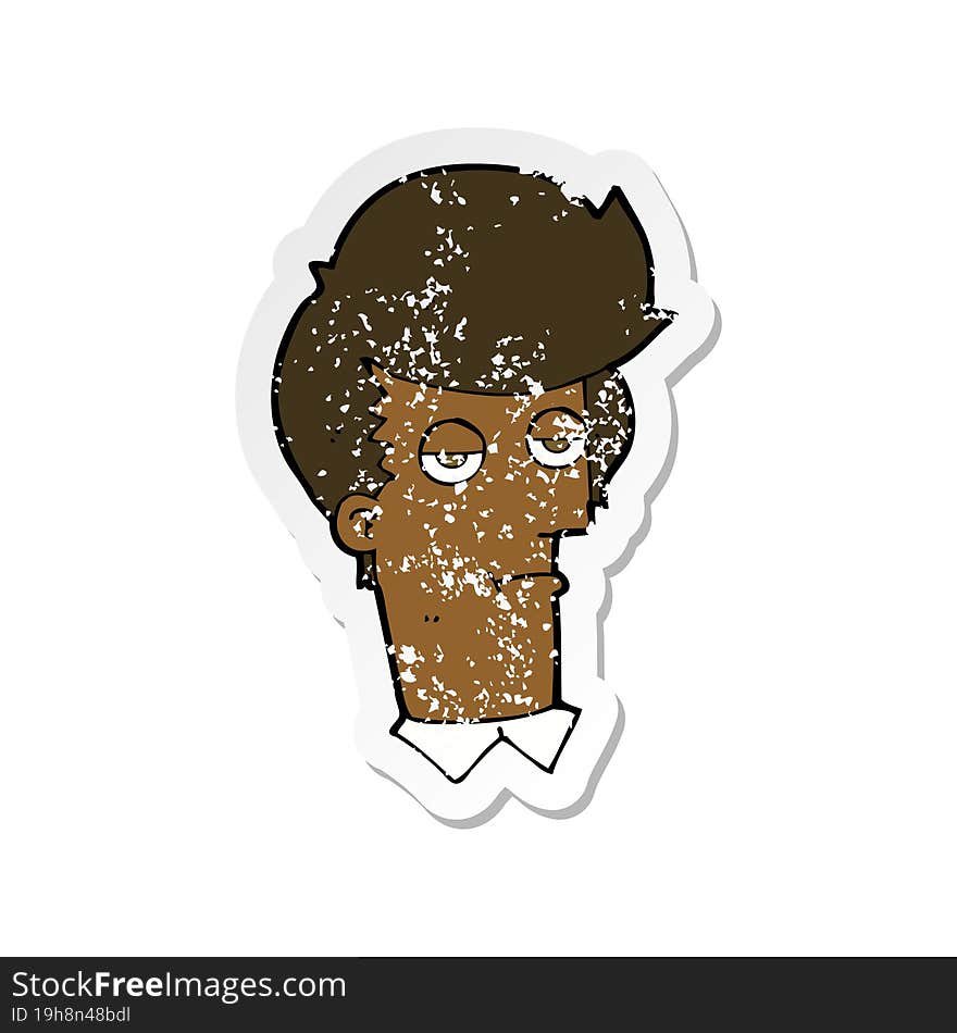 retro distressed sticker of a cartoon bored man