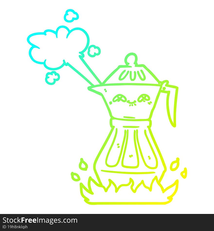 cold gradient line drawing cartoon coffee pot