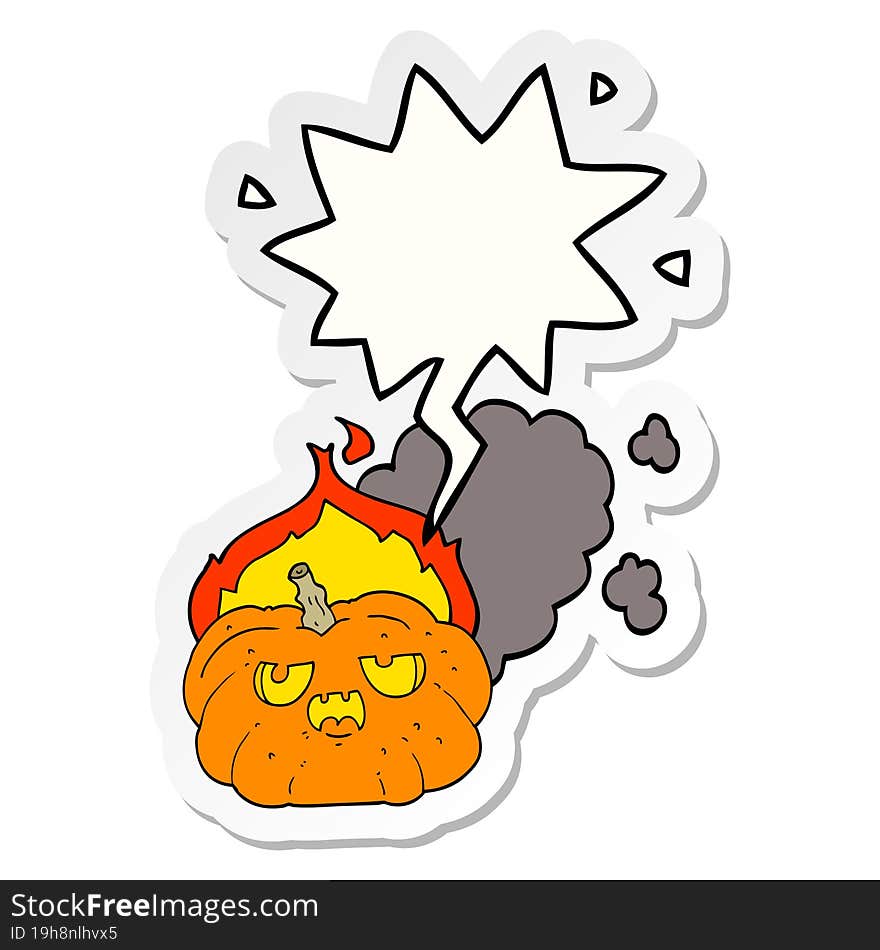 cartoon flaming halloween pumpkin and speech bubble sticker