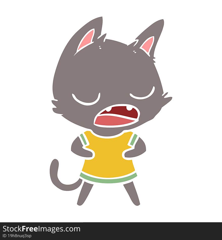 talking cat flat color style cartoon