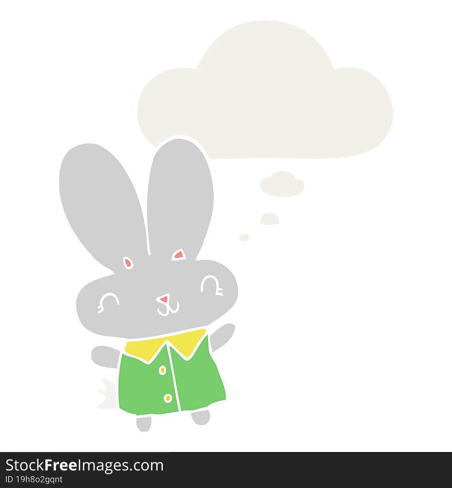 cute cartoon tiny rabbit and thought bubble in retro style