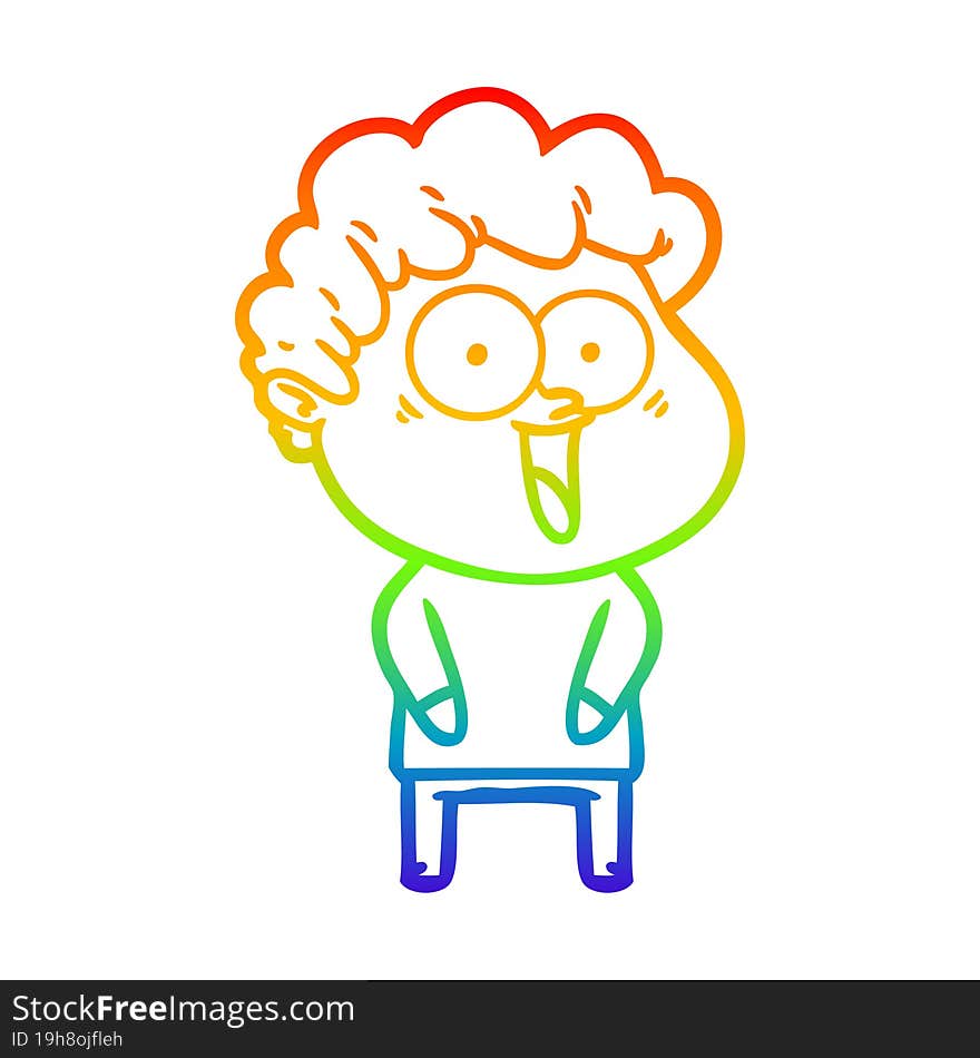 Rainbow Gradient Line Drawing Cartoon Happy Man