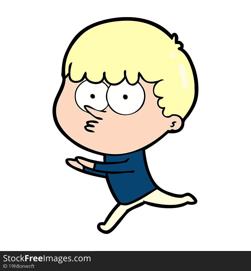 cartoon curious boy running. cartoon curious boy running