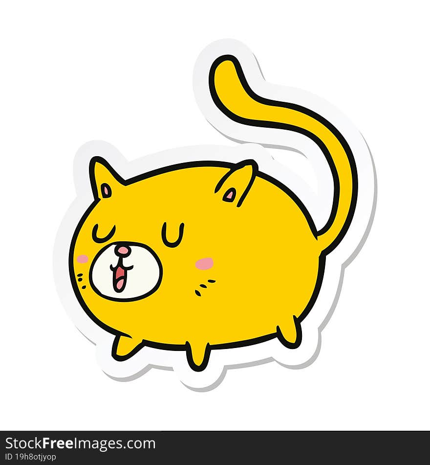 Sticker Of A Cartoon Happy Cat