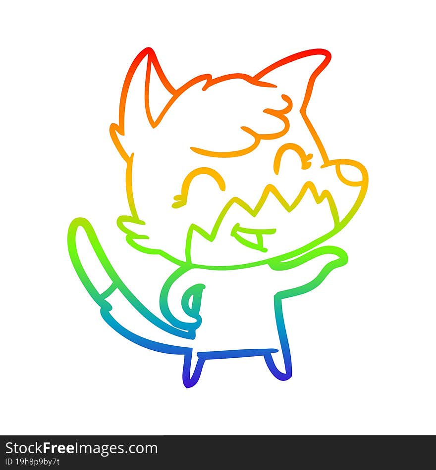 rainbow gradient line drawing of a happy cartoon fox