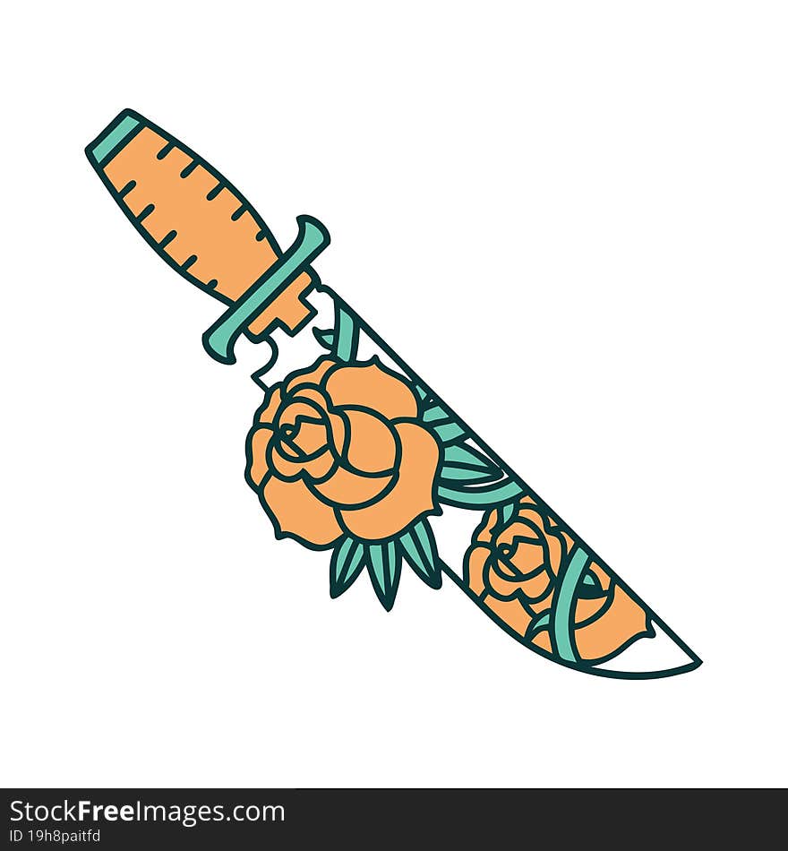 tattoo style icon of a dagger and flowers