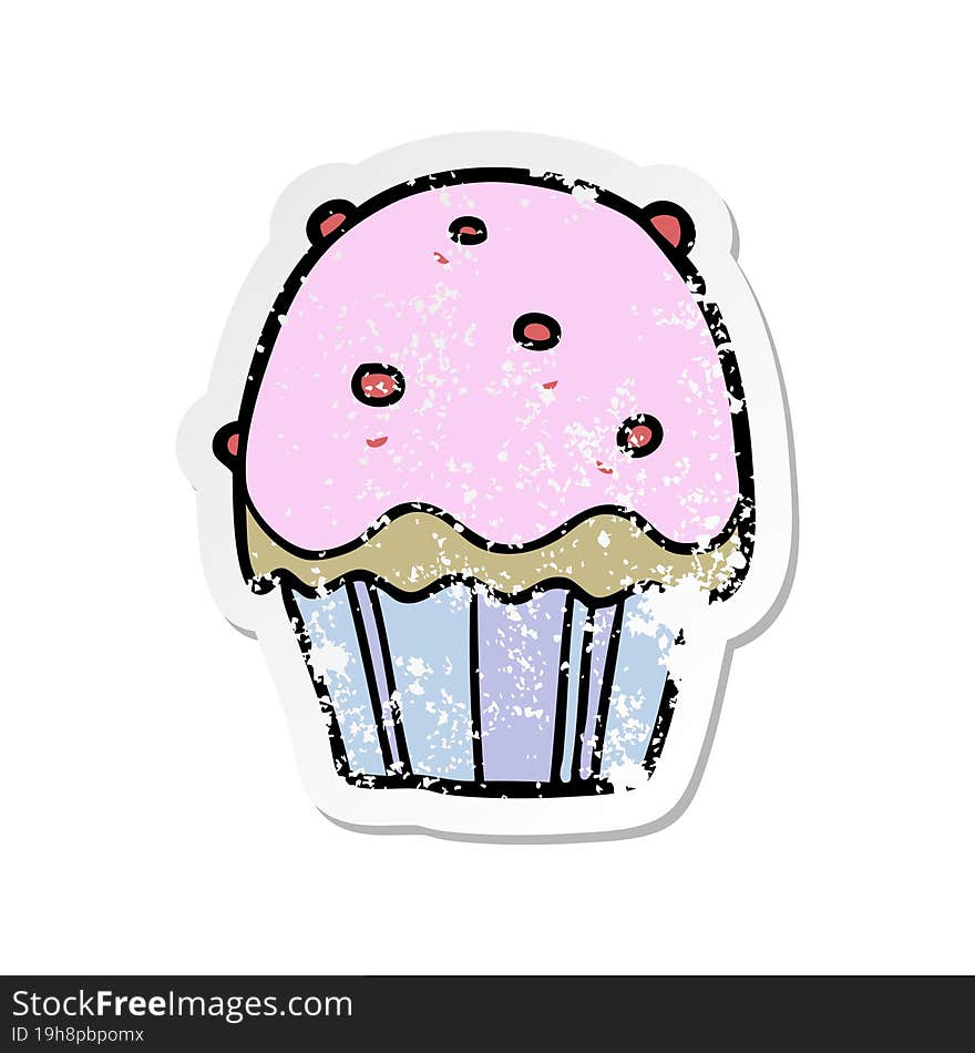 Distressed Sticker Of A Cartoon Cupcake