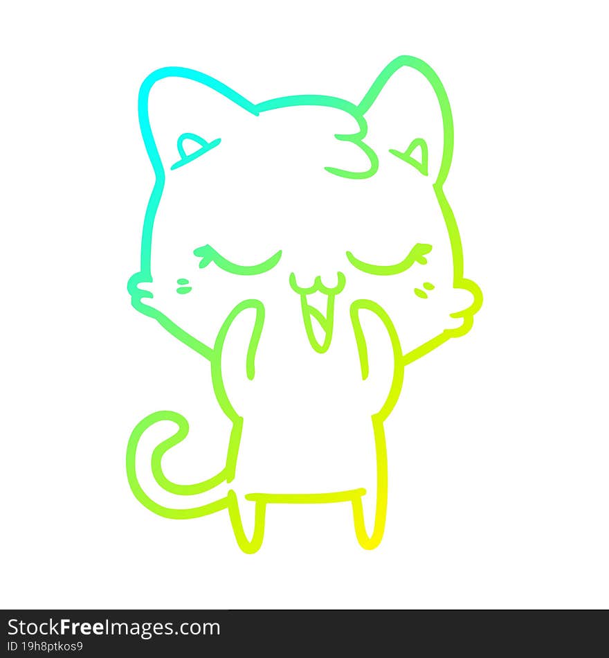 cold gradient line drawing of a happy cartoon cat