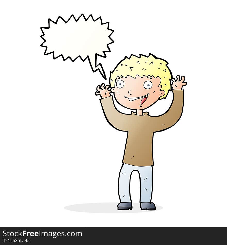 cartoon excited boy with speech bubble