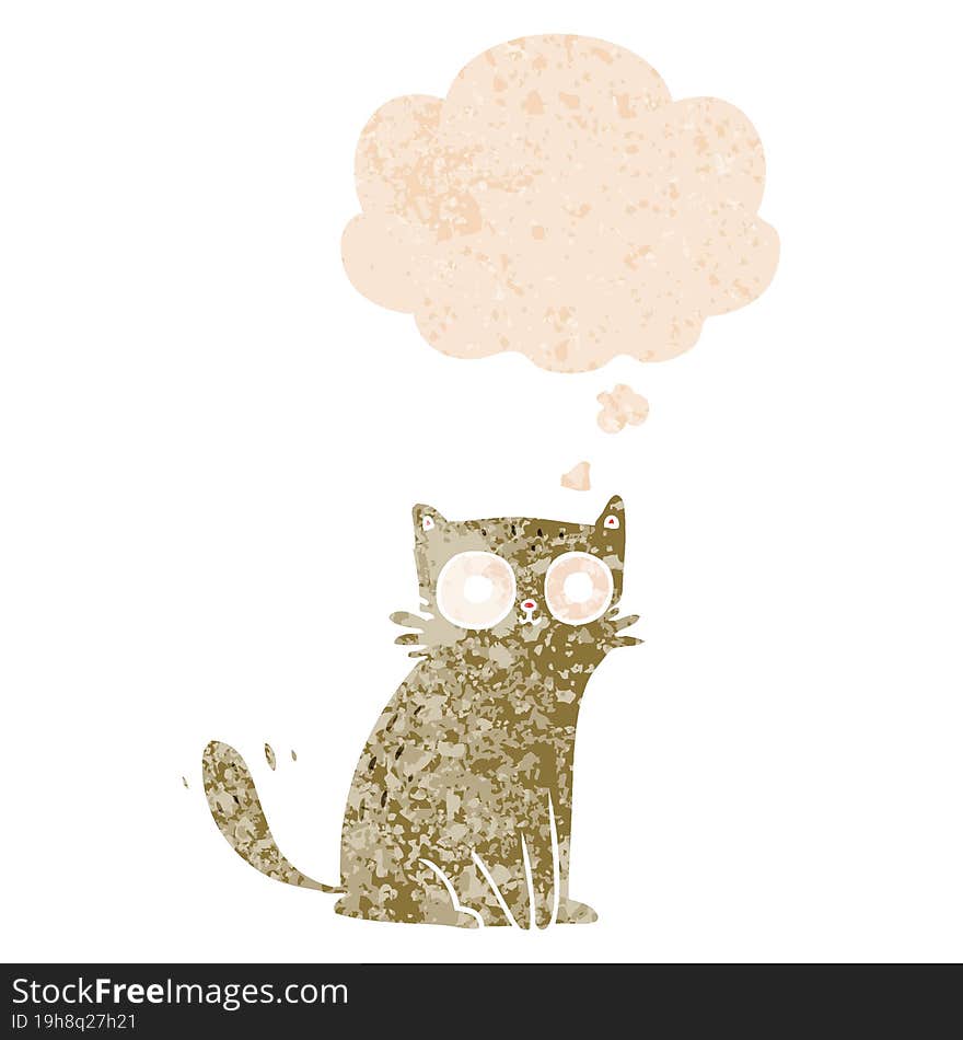 cartoon cat with thought bubble in grunge distressed retro textured style. cartoon cat with thought bubble in grunge distressed retro textured style