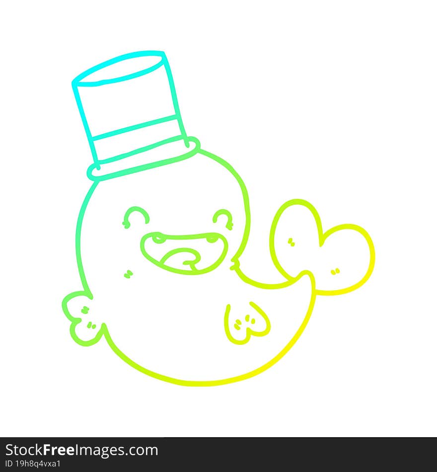 Cold Gradient Line Drawing Cartoon Laughing Whale With Top Hat