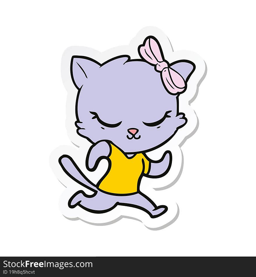 sticker of a cute cartoon cat with bow