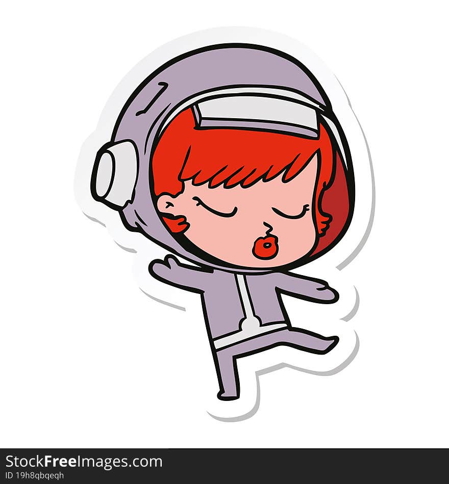 sticker of a cartoon pretty astronaut girl dancing