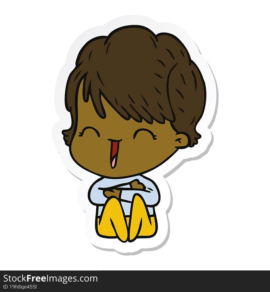 Sticker Of A Cartoon Laughing Woman