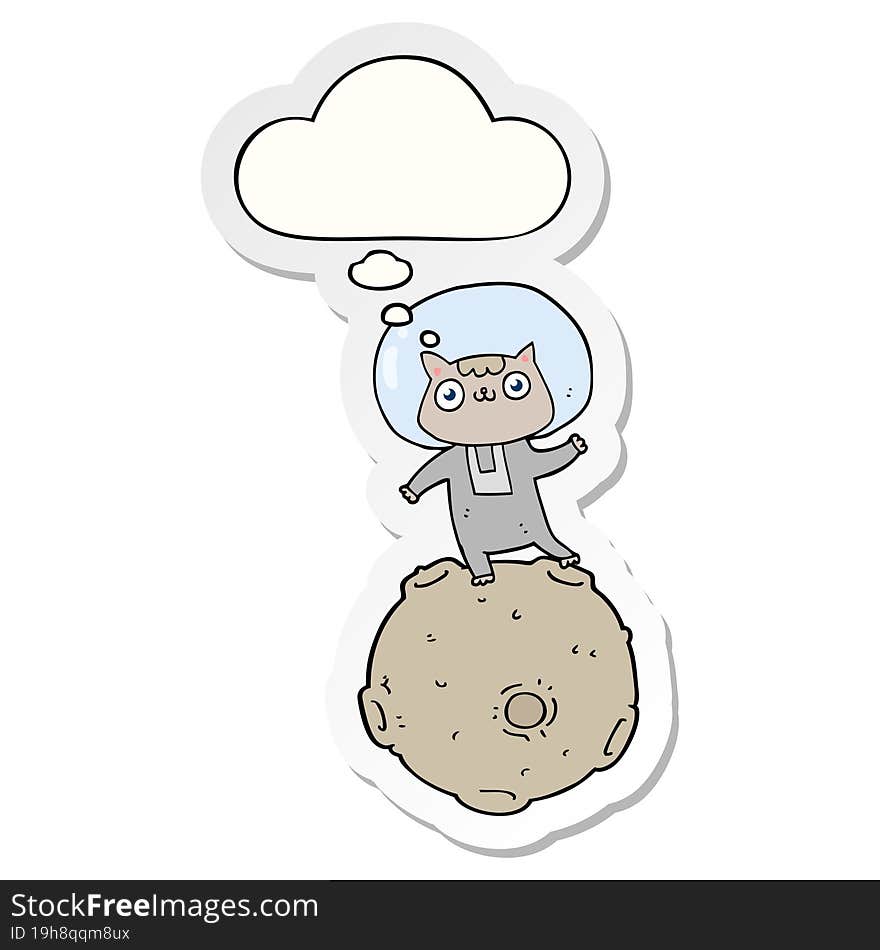 cute cartoon astronaut cat with thought bubble as a printed sticker