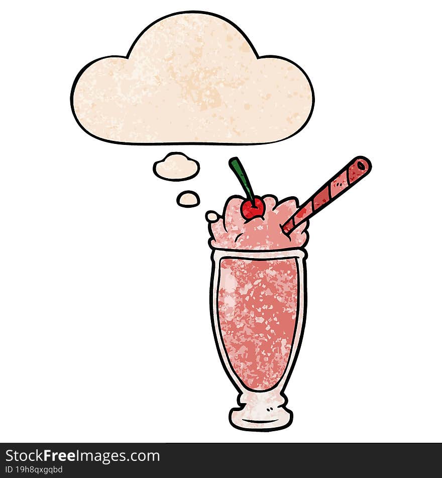 cartoon milkshake and thought bubble in grunge texture pattern style