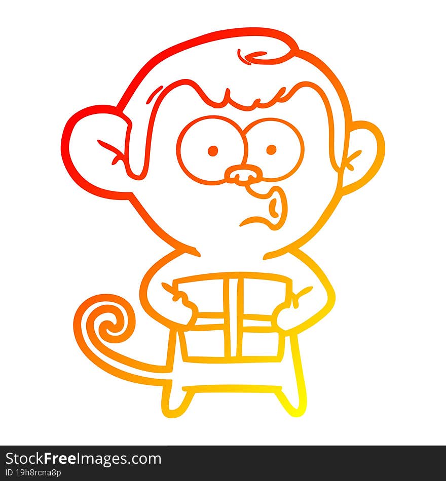 warm gradient line drawing cartoon christmas monkey